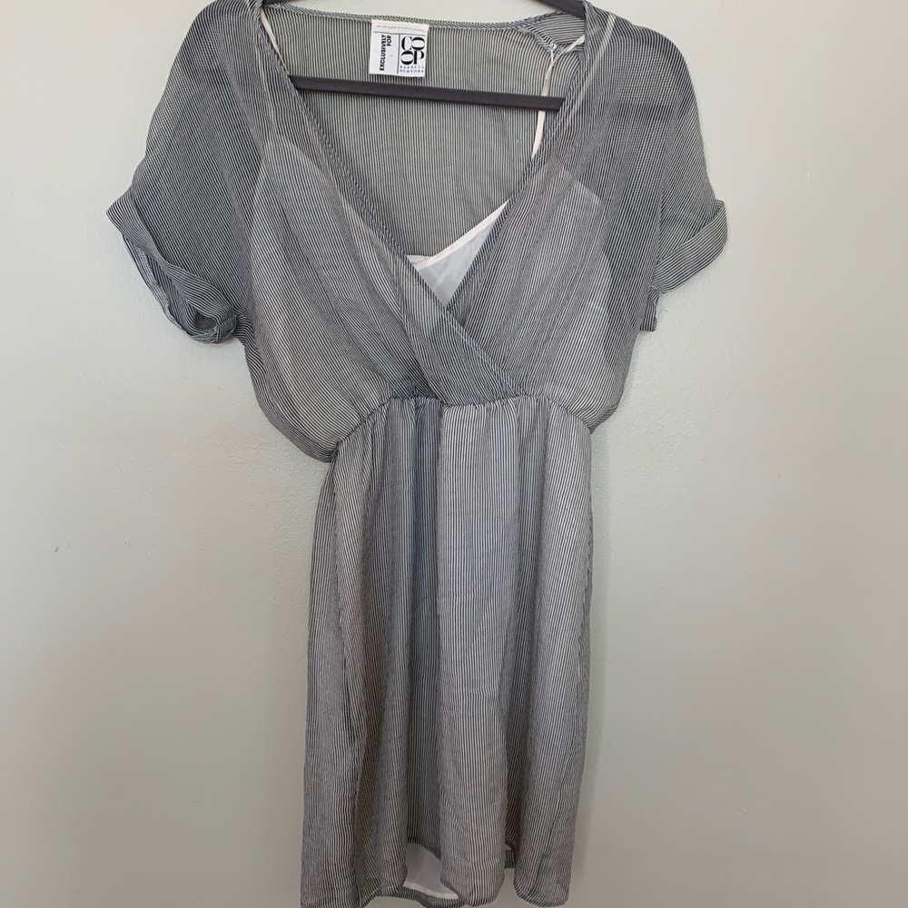 Sheer Gray Striped Wrap Dress